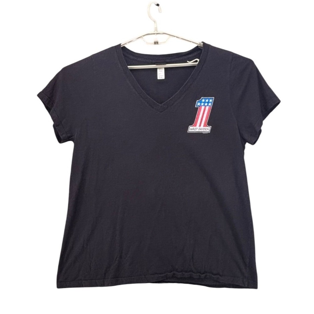 Harley-Davidson Womens V-Neck T-Shirt Black Shoreline NJ Graphic Size 3XL USA